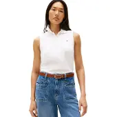 Tommy Hilfiger Damen Poloshirt Ärmellos 1985 Slim Fit, Weiß (Ecru), L