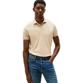 Tommy Hilfiger Herren Poloshirt Kurzarm Liquid Baumwolle mit Knopfleiste, Beige (Sa