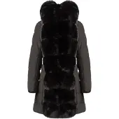 Apart Fashion Damen Winterjacke mit Kunstfellkapuze, oberschenkellangem,wattiert