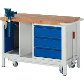 Soennecken Werkbank fahrbar B1250xT700xH880mm RAL 7035/5010 BMP: 40mm 3 Schubladen