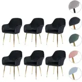 Mendler 6er-Set Esszimmerstuhl HWC-F18, Stuhl Küchenstuhl, Retro Design Samt schwarz, goldene Beine