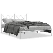 vidaXL Bettgestell mit Kopfteil Metall Weiß 135x190 cm