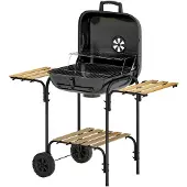 Outsunny Holzkohlegrill aus Stahl fahrbar Grillwagen mit abschließbarem Deckel