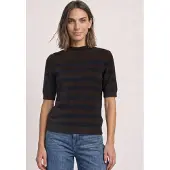 Street One Strickpullover , Damen, Gr. 34, schwarz coffee, Pullover Strickpullover, Kurzarm Pullover mit Turtle Neck / getreift