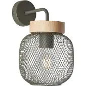 Brilliant grüne Wandleuchte GIADA | Wandlampe mit Holz Details | 1x E27 Fassung max. 40W | Metall/Holz