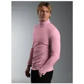 Trigema Rollkragenshirt "Rollkragenshirt", Herren, Gr. L, rosa (lilie), Feinstrick, 95% Baumwolle, 5% Elasthan, Basic, normal, ohne Ausschnitt, Shirts Rollkragenshirt