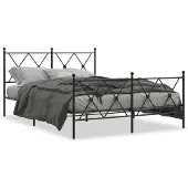 DKD Home Decor Bettgestell mit Kopf- und Fußteil Metall Schwarz 140x190 cm