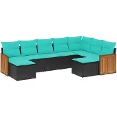 vidaXL 9-teiliges Gartensofa-Set mit Kissen, schwarzes Polyrattan