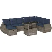 vidaXL 9-teiliges Gartensofa-Set mit Kissen, grau, Polyrattan