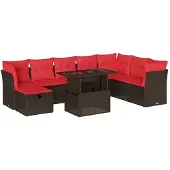 vidaXL 9-teiliges Gartensofa-Set mit Kissen, braun, Polyrattan