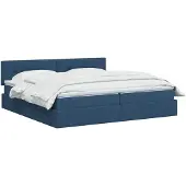 vidaXL LED-Speicherbett mit Matratze Blau 200 x 200 cm Stoff