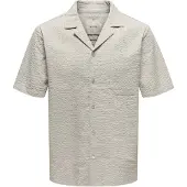 Only & Sons Kurzarmhemd "ONSEYE RESORT SEERS 0009 SHIRT NOOS", Herren, Gr. XL, N-Gr, beige (silber lining), Web, Obermaterial: 100% Baumwolle, unifarben, relaxed fit normal, Hemden Kurzarmhemd
