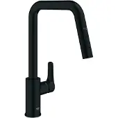 GROHE Eurosmart Einhand-Spültischarmatur, Ausladung 221mm, schwenkbar, herausziehbare Dual-Spülbrause, 306192430, Farbe: Matt Black