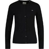 Gant Sweatshirt "Strickjacke STRETCH COTTON CABLE CARDIGAN", Damen, Gr. M, schwarz, Obermaterial: 88% Baumwolle CO. 10% Polyamid PA. 2% Elasthan EL., Sweatshirts Sweatshirt