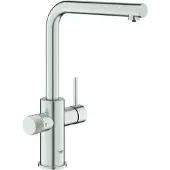 GROHE Blue Pure Minta Einhand-Spültischarmatur, Ausladung 223mm, L-Auslauf, herausziehbar, 30590DC0, Farbe: Supersteel