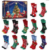 Merkloos 12 Paar Weihnachtssocken für Damen mit Adventskalender-Thema