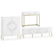 Feldmann-Wohnen Wohnzimmer-Set Clearing Wohnwand 3-teilig weiß Ausführung wählbar,einzelne Füße