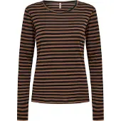 Soyaconcept Langarmshirt "SC-HELLE YD 1", Damen, Gr. L, braun (navy combi), Jersey, Obermaterial: 66% Lyocell, 26% Polyester, 8% Wolle, gestreift, normal, Rundhals, Shirts Langarmshirt, Materialmix