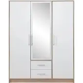 Masseno Drehtürenschrank VANO 150/190/56cm 3-türig mit Spiegel Weiß