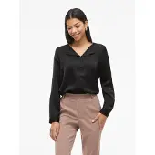 Vila Hemdbluse "VIELLETTE V-NECK L/S SATIN SHIRT - NOOS", Damen, Gr. 42, schwarz, Obermaterial: 100% Polyester, unifarben, regular fit normal, Blusen Hemdbluse