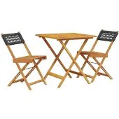 vidaXL 3-tlg. Bistro-Set Schwarz Poly Rattan und Massivholz