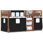 vidaXL Etagenbett mit Vorhängen Weiß & Schwarz 80x200 cm Kiefernholz