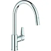 GROHE BauEdge Einhand-Spültischarmatur, Ausladung 215mm, hoch, schwenkbar, herausziehbar, 30536000