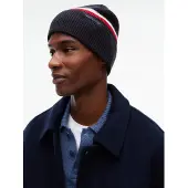 Tommy Hilfiger Beanie "TH RWB", Herren, blau (space blau), Strick, Wollmischung, Mützen Beanie, aus Wollmix mit Global-Streifen