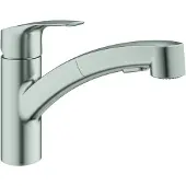 GROHE Eurosmart Einhand-Spültischarmatur, Ausladung 227mm, schwenkbar, herausziehbare Dual-Spülbrause, 30305DC1, Farbe: Supersteel