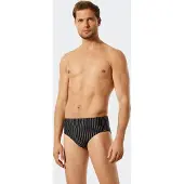 Schiesser Badeslip "Nautical Casual", Herren, Gr. 5, N-Gr, schwarz (000, schwarz), Gewirkt, Baumwolle, Elasthan, unifarben mit Farbeinsatz, Badehosen Badeslip, mit weißen Streifen