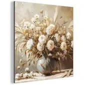 MuchoWow METALLBILD Blumen - Vase - Stilleben - Beige 20x20 cm