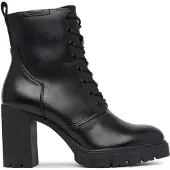 Tamaris Schnürstiefelette , Damen, Gr. 40, Synthetik Textil, schwarz, Leder, Lederimitat, unifarben, Basic, Schuhe Schnürstiefelette, Blockabsatz, Schnürboots mit Ziernähten