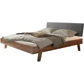 Hasena Massivholzbett Vasto Nussbaum mit Polsterkopfteil, Bezug Pace Grey 160x200 cm, Fußhöhe 20 cm – Trento