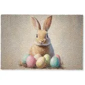 MuchoWow FUSSMATTE Osterhase - Pastell - Eier Schmutzmatte 90x60 cm