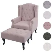Mendler Sessel Chesterfield, Relaxsessel Clubsessel Ohrensessel, wasserabweisend Stoff/Textil hellrosa mit Ottomane