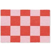 MuchoWow FUSSMATTE Schachbrettmuster - Rot - Rosa - Würfel Türmatte 90x60 cm