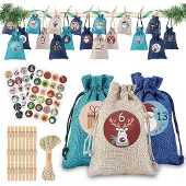 Sonstiges Adventskalender zum Befüllen, 24 Stoffbeutel, Weihnachtskalender Tüten, inkl. Aufkleber, Klammern, Hanfseil