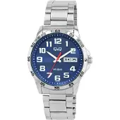 Q&Q Herrenuhr Edelstahl Edelstahlband, 5 bar, Datumsanzeige, D: 43 mm