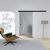 Hansaglas Glasschiebetür Avus 1 775 x 2050 mm Komplettset Schwarz Muschelgriff