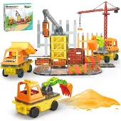 PicassoTiles 5-in-1 Baumaschinen und Baustelle - magnetisches Bauset - 50 Teile