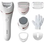 Philips 8000 series Epilator Series 8000 BRE730/10 Epilierer, nass und trocken, Pink, Weiß, 32 Pinzette, Depilation, Rasieren, Glättende Pedikürrolle, 70400 RPM, 32 Disks, Batterie