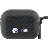 BMW BMAPWMPUCA2 AirPods Pro Schutzhülle, schwarz, Carbon-Optik, doppelter Metall-Logo