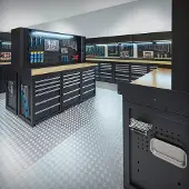 Datona PRO Werkbank - 2X 400 cm - Eiche - 72 Schubladen und 4X abschließbarer Lochwandschrank - schwarz