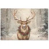 MuchoWow FUSSMATTE Weihnachten - Rentier - Winter - Kranz Flurteppich 60x40 cm