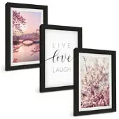 Tulup BILDER SET 3er Set - 20x30 cm Schwarzer Rahmen - Blumenbrücken-Inschriftenmotiv