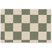 MuchoWow FUSSMATTE Schachbrettmuster - Grün - Beige - Blöcke Flurteppich 90x60 cm