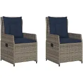 Markenlos Gartenstühle, neigbar, 2 Stück, Polyrattan, Grau
