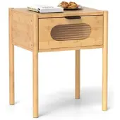 Costway Nachttisch Bambus, mit Schublade & Glasplatte, 40x40x50,5 cm