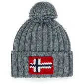 Napapijri Beanie "SEMIURY", Damen, grau (grau meliert), Rippstrick, Materialmix, Mützen Beanie, mit Bommel, aus Polyacryl, Wolle, Polyamid und Viskose