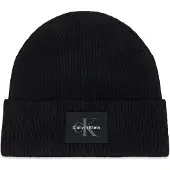 Calvin Klein Beanie JEANS "MONOLOGO PATCH RIB BEANIE", Herren, schwarz, Strick, Viskosemischung, unifarben, Mützen Beanie, Regular fit mit Markenlogo